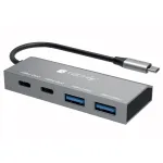 Techly IUSB32C-HUB4AC2 USB-C &scaron;akotuvas, 4 lizdai (2x USB-A, 2x USB-C), USB 3.2, 10 Gbps, sidabrinės spalvos