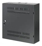Intellinet Low-Profile 19 colių sieninis spintos stovas su 4U horizontaliomis ir 2U vertikaliomis bėgelėmis, siauras, erdvę taupantis korpusas, tik 170 mm gylio, idealiai tinka AV, multimedijos ir vaizdo stebėjimo programoms, surinktas, juodas RAL 7021