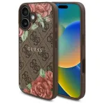 Guess GUHMP16SP4ROPEMCW Kietasis dėklas, skirtas Apple iPhone 16 (6,1 colio), rudas, 4G Flowers ra&scaron;tas, MagSafe