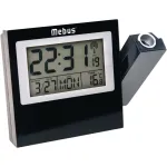 MEBUS 42424 Projektinis radijo bangomis valdomas žadintuvas su DCF77, raudona LED projekcija, LCD ekranu, dvigubu žadintuvu, patalpų temperatūra, mėlynu foniniu ap&scaron;vietimu, juodas