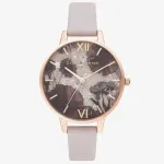 Olivia Burton Women's Sparkle Bee Watch OB16SP15 - 34 mm nerūdijančio plieno korpusas, pilka odinė apyrankė, baltas/sidabrinis ciferblatas