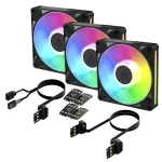 Arctic BioniX P14 A-RGB 140 mm PWM ventiliatorius, 3 vnt., juodas &ndash; adresuojamas RGB, 2500 RPM, 186 m&sup3;/h
