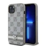 DKNY PU odos languoto ra&scaron;to ir juostelės dėklas, skirtas iPhone 13, smėlio spalvos