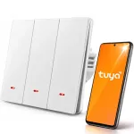 Qoltec 52707 3 kanalų i&scaron;manusis Wi-Fi &scaron;viesos jungiklis su laikmačiu, Tuya ir Smart Life, baltas