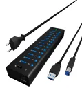 ICY BOX IB-AC6113 USB 3.2 Gen 1 (3.1 Gen 1) Type-B 13 prievadų USB mazgas 5000 Mbit/s Juodas