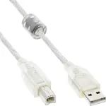 InLine USB 2.0 laidas, A tipo ki&scaron;tukas / B tipo ki&scaron;tukas, permatomas, ferito &scaron;erdis, 3 m