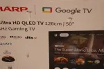 Sharp QLED 50HR7265E 50 colių 4K Ultra HD Smart Google TV 144Hz, Dolby Vision, Dolby Atmos, Centrinis stovas, Juoda