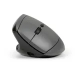 BakkerElkhuizen MidWay pelė kairiarankiams, vertikalaus dizaino, optinė, RF Wireless + Bluetooth + USB Type-C, 2400 DPI, pilka, juoda