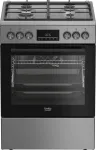 Laisvai pastatoma dujinė-elektrinė viryklė BEKO FBM62330GXTN 60 cm, 4 dujiniai degikliai, 72 L elektrinė orkaitė, energijos klasė A