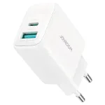 Joyroom 20W dviejų prievadų (USB-A + USB-C) įkroviklis su EU ki&scaron;tuku, baltas