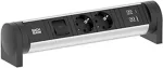 Bachmann 708.001 CYCLE Desk Power Strip 2x Schuko CEE7/3 su jungikliu, 2m kabelis, aliuminis/juodas