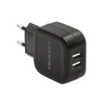 AC sieninis įkroviklis QOLTEC 50186 i&scaron;maniajam telefonui ir plan&scaron;etei, 5 V 3,4 A, 17 W, 2&times; USB, juodas