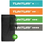Tunturi Mini Resistance Band Set (4 vnt.) &ndash; 100% natūralaus latekso pratimų juostos su laikymo mai&scaron;eliu, nuo lengvo iki itin stipraus pasiprie&scaron;inimo