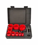 AWTOOLS Bimetalinių skylių pjūklų rinkinys 19-64 mm, 13 vnt. su 2 kotais ir dėklu