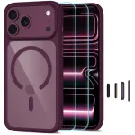 TECH-PROTECT MagOne MagSafe dėklas su grūdinto stiklo ekrano apsauga, 2 dalių rinkinys, skirtas iPhone 17 Pro Max / 18 Pro Max - Dark Cherry/Clear