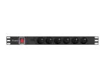 Maitinimo skirstytuvas LANBERG PDU-06E-0200-BK &mdash; 6x E tipo lizdai, 16 A, 2 m laidas, 1U stelažas, 220&ndash;250 V