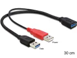 Delock 83176 USB 3.0 Y tipo kabelis, USB A tipo ki&scaron;tukas + USB A tipo ki&scaron;tukas (tik maitinimui) į USB 3.0 A tipo lizdą, 0,3 m