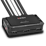 Lindy 2 prievadų HDMI 4K30, USB 2.0 ir garso kabelių KVM jungiklis, 1920 x 1080 pikseliai, juodas