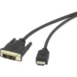 Renkforce HDMI / DVI adapterinis kabelis, HDMI-A ki&scaron;tukas, DVI-D 18+1 kontaktų ki&scaron;tukas, 5,00 m, juodas, RF-4212219, auksuoti kontaktai, fiksavimo varžteliai