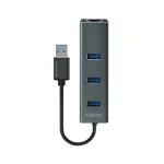 SAVIO USB-A &scaron;akotuvas su RJ-45 Gigabit Ethernet AK-57 &mdash; 3&times; USB-A + RJ-45, USB 3.2 Gen 1 Micro‑B prijungimas, 5 Gbit/s, 4 prievadai, pilka