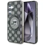 Karl Lagerfeld Button Karl & Choupette Heads On KL Pattern MagSafe Dėklas, skirtas Samsung Galaxy S25, juodas