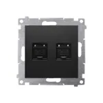 KONTAK-SIMON Simon 54 Premium Cat.6 UTP dvigubas RJ45 duomenų modulis, juodas matinis, su dulkių dangteliais