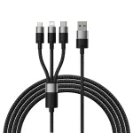Baseus StarSpeed USB 3-in-1 daugiafunkcis įkrovimo laidas USB-C + Micro USB + Lightning 3.5A 1,2m juodas