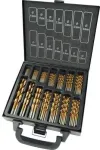 Br&uuml;der Mannesmann M54399 HSS metalo spiralinių grąžtų rinkinys, 99 dalių, TiN danga, cilindrinis kotas