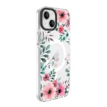 Evelatus iPhone 15 Plus permatomas MagSafe dėklas su gėlių ra&scaron;tu