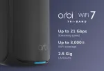 NETGEAR ORBI 870 RBE870B Wi-Fi 7 triju dažnių juostų MESH palydovas juodas