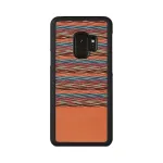 Apsauginis dėklas Samsung Galaxy S9 su natūralios medienos nugarėle, rudas languotas ra&scaron;tas su juodu apvadu