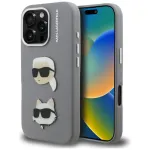KARL LAGERFELD FW Grūdėtas Karl & Choupette Galvų Smeigtukų Dėklas, skirtas iPhone 16 Pro Max, Pilka
