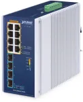 PLANET TECHNOLOGY CORP. IGS-5225-8P4X Pramoninis 8 prievadų 10/100/1000T 802.3bt PoE + 4 prievadų 10G SFP+ Ethernet jungiklis (360W PoE biudžetas, PoE naudojimo LED, -40~75&deg;C, dviguba 48~54V DC maitinimo įvestis)