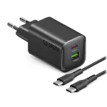 STEP BY STEP SBS 65W USB-C įkroviklis su 1x USB-C ir 1x USB-A, juodas, 1,5 m USB-C laidas