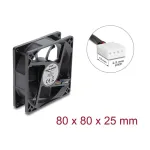 Delock a&scaron;inis ventiliatorius 48 V DC, 80 x 80 x 25 mm su 4 kontaktų PWM jungtimi, juodos spalvos