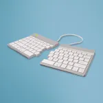 R-Go Tools ergonominė klaviatūra R-Go Split Break su pertraukų programine įranga, ergonominė i&scaron;skleidžiama klaviatūra, QWERTY (US), Bluetooth, balta