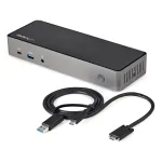 StarTech.com USB-C ir USB-A dokas - hibridinė universali trijų monitorių ne&scaron;iojamojo kompiuterio dokavimo stotelė su DisplayPort ir HDMI 4K 60Hz - 85W galios tiekimas, 6x USB &scaron;akotuvas, GbE, garsas - USB 3.1 Gen 2 10Gbps - TAA