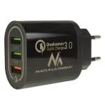 USB sieninis įkroviklis MACLEAN MCE479B &ndash; 3x USB prievadai, 18 W bendra galia, kompakti&scaron;kas
