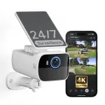 Safemo SC1 SolarCam, 4K UHD vaizdo stebėjimo kamera, 8&times; priartinimas, 132&deg; kampas, naktinis matymas, Wi-Fi 2,4 GHz, 1,5 W saulės baterija, balta