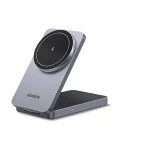 UGREEN W528 2-in-1 belaidis magnetinis įkroviklis telefonams ir ausinėms, pilkas, apsauga nuo trumpojo jungimo ir per žemos įtampos