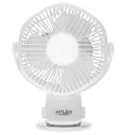 Įkraunamas stalvir&scaron;inis ventiliatorius su segtuku Adler AD 7335, 6 W, 12,7 cm, 3 greičiai, osciliacija, baltas