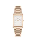 DANIEL WELLINGTON Quadro moteri&scaron;kas laikrodis 32mm rožinis auksas nerūdijantis plienas juoda oda