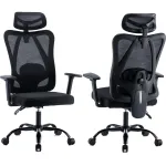 MOZOS ERGO-X Ergonomic Office Chair with Adjustable Lumbar Support and Headrest, Black