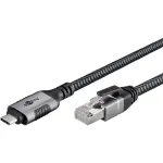 Etherneto kabelis USB-C 3.2 Gen2 Ki&scaron;tukas > RJ-45 Ki&scaron;tukas, LAN adapteris juodas/sidabrinis, 1,5 metro, pintas tekstilinis apvalkalas