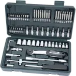 BR&Uuml;DER MANNESMANN 1/4 inch 65 dalių veržliarakčių rinkinys su reketu, prailgintojais, antgaliais ir dėklu 29165