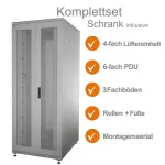 IT-BUDGET 19 inch serverio spintos SRK komplektas - 42U - WxD 800x1000 mm - perforuotos dvigubos priekinės ir galinės durelės - 4 aktyvūs ventiliatoriai - PDU - lentynos - surinkta - &scaron;viesiai pilka 99ITB19SRK42810DTGM