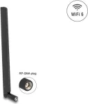 DeLOCK 90677 visakryptė WiFi 6 antena, RP-SMA ki&scaron;tukas, 3-6 dBi, su lenkiamu lankstu, juoda