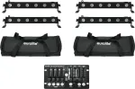 EUROLITE LED juostų rinkinys 4x LED BAR-6 QCL RGBW su 2 mink&scaron;tais dėklais ir valdikliu