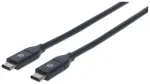 Manhattan USB-C į USB-C laidas, 1 m, vyri&scaron;kas į vyri&scaron;ką, juodas, 10 Gbps (USB 3.2 Gen2), 3A (greitas įkrovimas), SuperSpeed+ USB, viso gyvenimo garantija