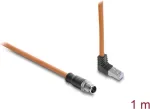 Delock M12 į RJ45 kabelis X-coded 8-pin Male Straight į Male Upward Angled S/FTP Shielded Cat.6A 1 m oranžinis